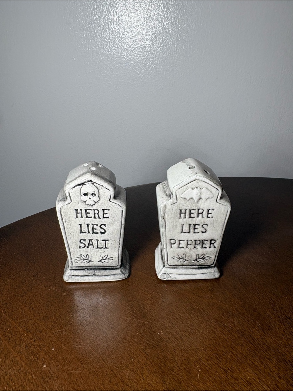 Here Lies Salt & Pepper Shaker Set - Faux Tombstone White